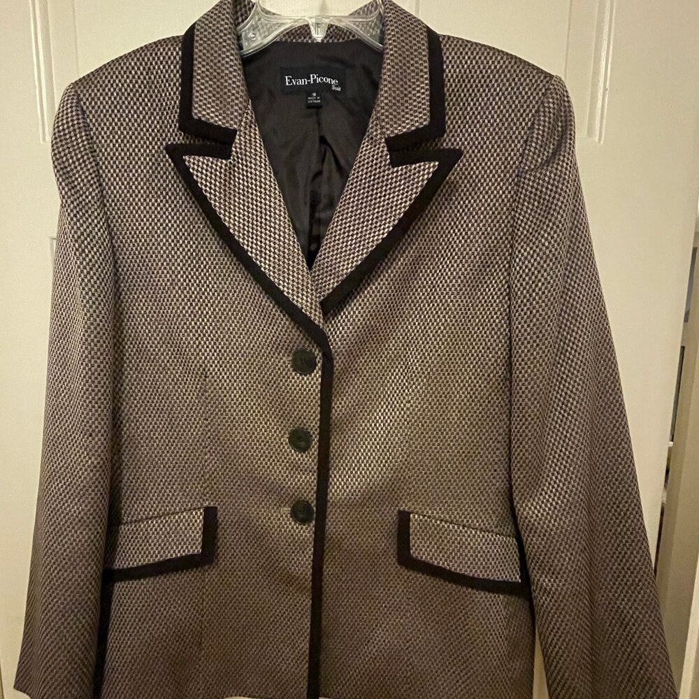 VTG Evan Picone Women's Brown Houndstooth Suit Blazer Jacket SZ 16 Office Work